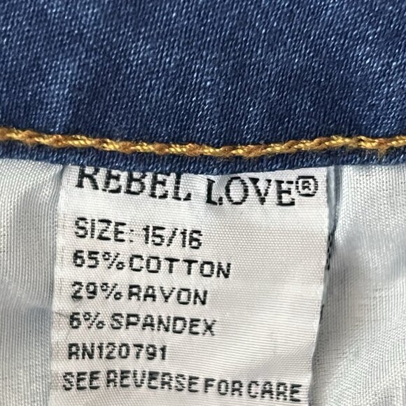 Rebel Love Women's Patch Mid Wash Blue Skinny Stretch Jeans Size 15/16 NWT - Picture 8 of 12
